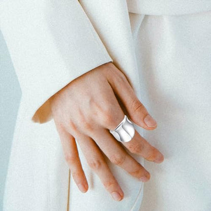 HAIXIAN Inclined Silver Plain Wide Band Ring,S925 Sterling Silver Statement Thumb Index Finger Chunky Band,Cocktail Party Jewelry for Women