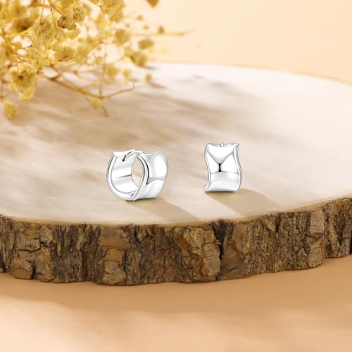 925 Sterling Silver Hoop Earrings for Women Chunky Small Huggie Earrings | Hypoallergenic Lightweight Huggy Earrings Crafted with 925 Sterling Silver Posts Fashion Jewelry Gifts - color: Silver