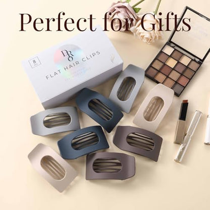 8 Pack Dark Neutral Flat Hair Clips for Women – Large Matte No-Slip Rectangle Claw Clips Thick & Thin Hair in Deep Brown, Navy, and Grey, Strong Hold Square Hair Accessories - color: Dark Neutral