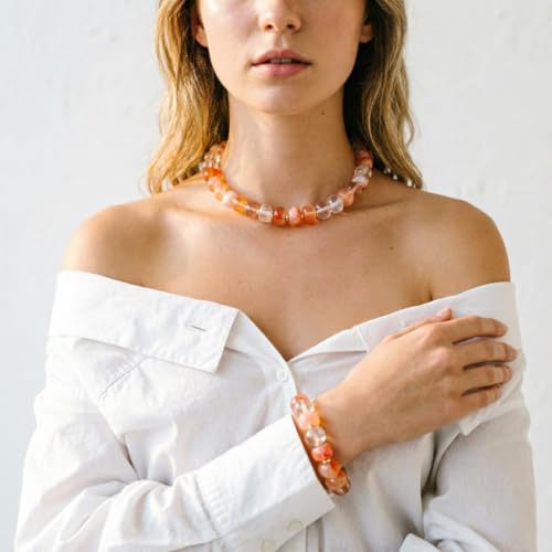 KOSMOS-LI Colorful Beaded Necklace for Women Unique Resin Beads Choker Necklaces Boho Statement Chunky Necklace Summer Vacation Jewelry - color: melon red