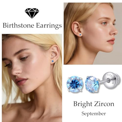 Limerencia Birthstone Screw Back Earrings G23 Implant Grade Titanium Stud Earrings Hypoallergenic Cubic Zirconia Posts Studs Jewelry Gifts for Girls Sensitive Ears - color: September