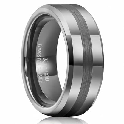 King Will Classic Tungsten Carbide Ring Brushed Two Grooved Center Hammered Design Mens Wedding Band for Men | Black/Silver/Gold, 8mm, Men's Wedding Band, Grooved, Comfort Fit, Everyday Wear - color: A-Gunmetal Gray 8mm