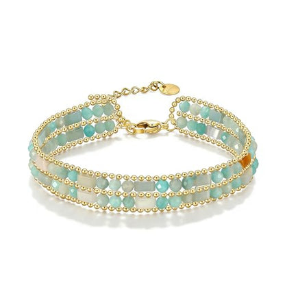 Boho Bracelets for Women Chakra Stackable Bohemian Bracelet Stack Energy Gemstone Crystal Healing Layered Summer Vacation Natural Stone Handmade Beach Jewelry for Women - color: Amazonite