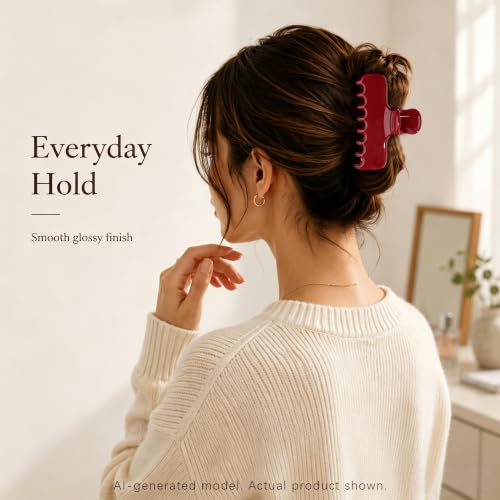 Ivyu 4-Inch Large Rounded Rectangle Hair Claw Clip for Women, Strong Hold | Smooth rounded teeth and a strong spring provide a secure hold for full updos on fine to medium hair. - color: Red