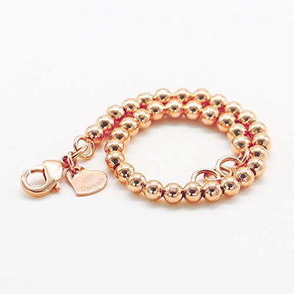 Dankadi New Women's 925 Sterling Silver Bracelet Minimalist 4-6MM Round Bead Chain Solid Silver Bracelet Charm Jewelry Lobster Claw Clasp - style: Rose gold 4mm13cm Pendant