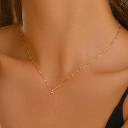 Small Letter Necklace for Women 18K Gold Plated Cubic Zirconia Tiny Initial Necklace Dainty Personalized Name Necklaces - color: Y-Gold