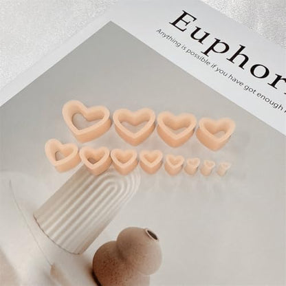 Heart Silicone Ear Tunnel Plugs Gauges Expanders Hollow Flexible Soft Tunnels Kit Stretcher Earrings Fashion Lobe Piercing Body Jewelry for Women Her 6 Pairs Set - color: Flesh, size: 4mm-12mm