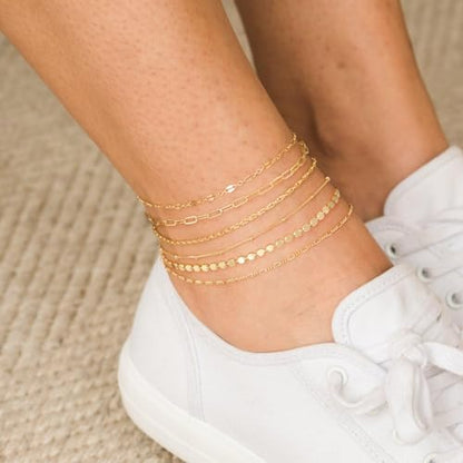 Tewiky Waterproof Ankle Bracelets for Women, 14K Real Gold Plated Anklets for Women 6PCS Anklet Set Dainty Summer Beach Jewelry - color: 6pcs set-A