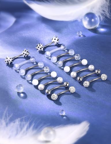 Jenxnjsjo 14G Snake Frog Eyes Piercing Jewelry Tongue for Women Men 14mm 9/16in Bars Extra Long Belly Naval Button Rings Snake Bite Curved Barbells Surgical Stainless Steel - color: White