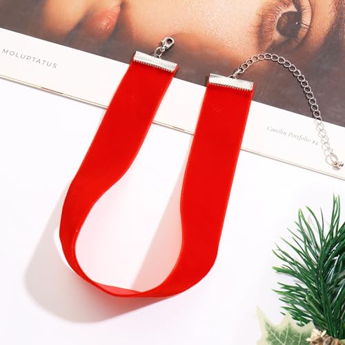 Velvet Choker Necklace for Women Goth Halloween Y2K Ribbon Collar Set - color: 2.54cm-12pcs-red