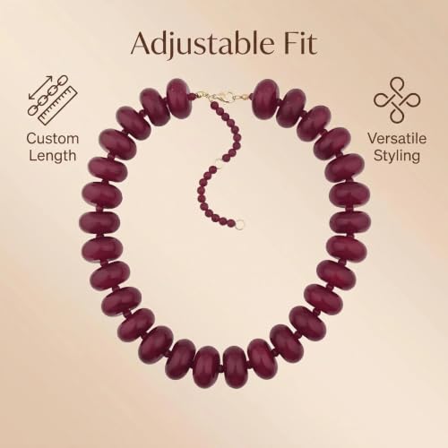 Chunky Beaded Statement Necklace for Women, Colorful Rondelle Bead, Bohemian Style, Adjustable Length, Summer Beach Accessory - color: Burgundy