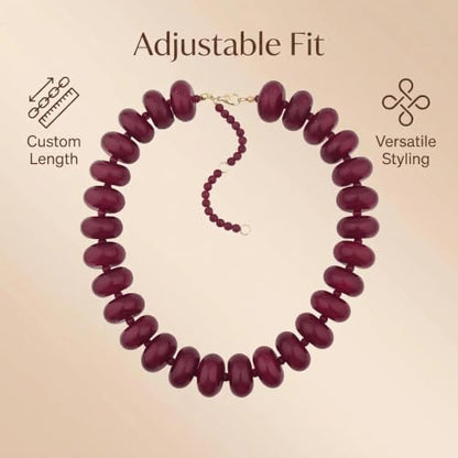 Chunky Beaded Statement Necklace for Women, Colorful Rondelle Bead, Bohemian Style, Adjustable Length, Summer Beach Accessory - color: Burgundy