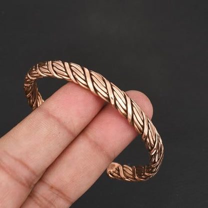 Pure Copper Cuff Bangle Bracelet 100% Solid, Raw & Uncoated Handmade Bracelets Jewelry Cuff Gift Bangle for Women & Men - color: Copper Cb-112