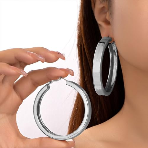 Large Hoop Earrings for Women Lightweight Chunky Earrings | Big Hoop Earrings for Women Chunky Jewelry 70s Outfits for Women - style: Hoop-S-01