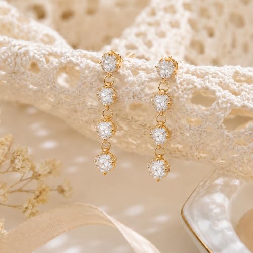 Mchic Dangle Earrings for Women: 18K Gold Plated CZ Drop Earrings Dainty Trendy Hypoallergenic Teardrop Bridal Wedding Style, Sparkly Elegant Dangling Jewelry Gift for Women Bridesmaid Prom Formal - color: Style 1-Gold