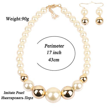 Fuqimanman2020 Chunky Large Simulated Pearl Choker Necklace Drop Dangle Earrings Crystal Bib Big Round Beaded Strand Multicolor Costume Statement Wedding Jewelry Set for Women Brides - color: White B