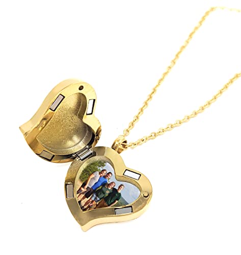Amour Heart Pill Necklace - Polished Heart Locket with Strong Magnetic Closure - Medication Necklace - Keep Your Medication Securely with You at All Times - 26 Inch Chain - color: Gold