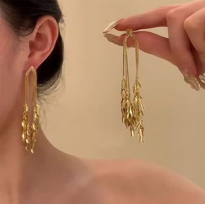 Long Dangle Earrings For Women, Fringe Chandelier Earrings Punk Metal Chain Earrings Hypoallergenic Lightweight Tassel Drop Earrings - color: E-Gold