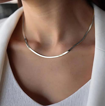 DEARMAY 14K Gold Plated Herringbone Necklaces for Women, Dainty Gold Snake Choker Chain Non Tarnish Trendy Simple Thin & Chunky Options Neckalce 1.5/3/5/6/8mm Chain Jewelry for Gifts - color: SL-3MM 16" Herringbone Necklace