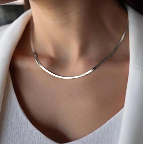 DEARMAY 14K Gold Plated Herringbone Necklaces for Women, Dainty Gold Snake Choker Chain Non Tarnish Trendy Simple Thin & Chunky Options Neckalce 1.5/3/5/6/8mm Chain Jewelry for Gifts - color: SL-3MM 16" Herringbone Necklace