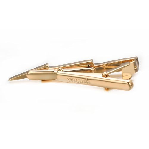Yoursfs Lightning Bolt Tie Clip for Men Unique 316L Stainless Steel Novelty Tie Bar Super Hero Cool Tie Clips for Valentine's Day Gifts - color: gold
