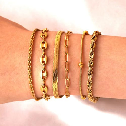 18K Gold Plated Necklace Bracelet Set Womens Stackable Adjustable Stainless Steel Minimalist Modern Everyday Jewelry Gift Gold and Silver - style: 9 Pcs Glod Jewelry Set