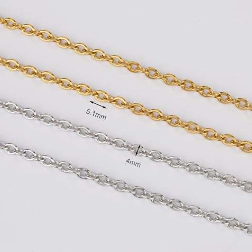SMYHTGLIF 2 Rolls Total 32.8 Feet Gold and Silver Chain for Jewelry Making | Stainless Steel Cable Jewelry Chain Roll Oval Link Bulk Chain Craft Jewelry Making Chains - size: 5.1×4mm