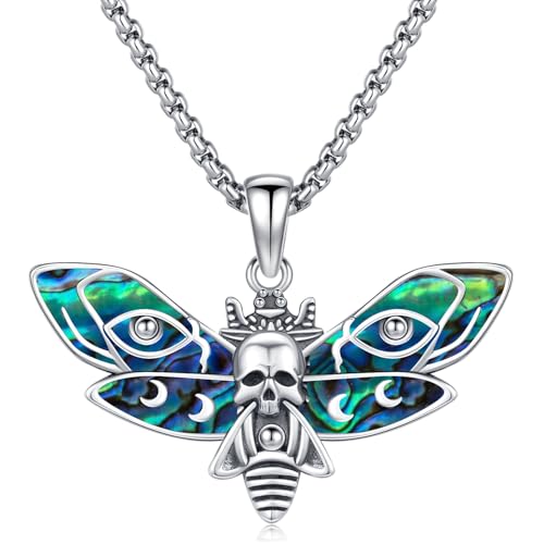 Sterling Silver Halloween Necklace Gothic Jewelry Gifts for Women Men - style: Moth-Abalone