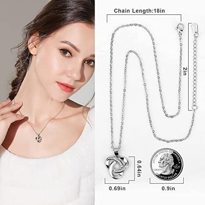 Love Knot Necklace, Sterling Silver Diamond Accent Love Knot Pendant Necklace, Forever Love Knot Infinity Necklace for Women - color: Silver