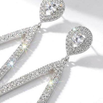 Silver Rhinestone Dangle Earrings for Women, Oversized Teardrop Drop Earrings, Sparkling Crystal Chandelier Jewelry for Wedding, Prom Earring Fashion Jewelry