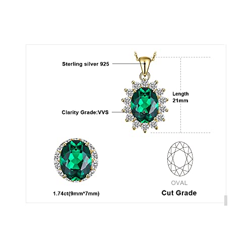 JewelryPalace Princess Diana Kate Middleton Natural Amethyst Citrine Garnet Peridot Topaz Created Ruby Sapphire Simulated Emerald Pendant Necklace for Women, 925 Sterling Silver Gemstone Jewelry Set - color: E-Yellow Gold Plated-emerald