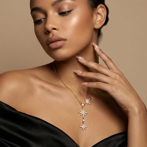 Lariat Gold Necklace for Women, Dainty Long Necklace Gold/Silver Plated Y-Shaped Pendant Necklace, Trendy Drop Necklaces Simple Gold Jewelry Gifts For Women - style: Star-Gold