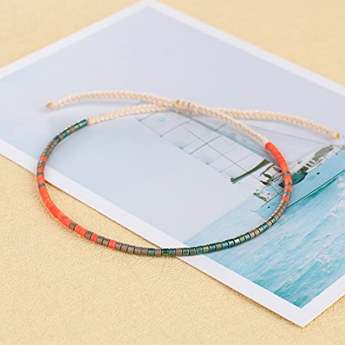 KELITCH Women Friendship Bracelet Seed Beads Miyuki Thin Strand Bracelets Adjustable Boho Jewelry - color: Red 88A