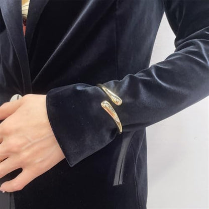 Minimalist Double Teardrop 14K Gold Plated Bangle Bracelets for Women Dainty Delicate Trendy Chunky Thick Hinge Cuff Wrist Bracelet Statement High Polished Fashion Jewelry Birthday Gift Her