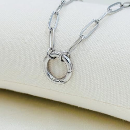 14K Gold Plated Paperclip Chain Necklace，Open Carabiner Spring Clasp for DIY Add-On Pendant Adjustable Gold Necklace for Women - color: SILVER