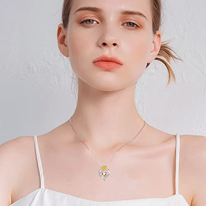 TOUPOP Birth Flower Necklace 925 Sterling Silver Heart Birthstone Pendant Necklaces Birth Month Floral Jewelry Birthday Valentines Day Mothers Day Gifts for Women Wife Mom - style: 11-November-Chrysanthemum