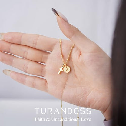 Turandoss Cross Necklaces for Girls, Faith Baptism Jewelry Birthday Gifts | 14K Gold Plated Initial A-Z Cross Pendant Necklace Trendy Birthday Jewelry Gifts for 8 9 10 11 12 13 14 15 16 Teen Girls - color: Gold-O