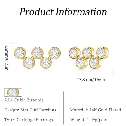 Star 14K Gold Plated Ear Cuff Earrings for Women Non Piercing, Dainty Silver Plated Clip on Cartilage Ear Cuff Non Pierced Trendy CZ Northstar Starburst Sparkling Climber Clawer Earring Jewelry - style: Cluster-3