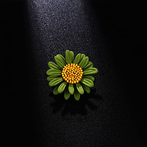 Multicolor Cute Daisy Flower Brooch Pins, Plant Sunflower Suit Lapel Pin,Pink Yellow White Sun Flower Dress Neckline Pin Enamel Charm Daisy Coat Collar Brooch for Women Girls Men Jewelry Gifts - color: B green