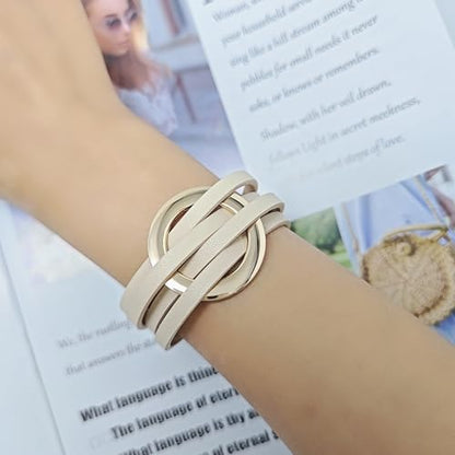 ZMANYIJEW Leather Wrap Bracelets for Women,Boho Cuff Bracelets Multi-Layer Crystal Beads Cuff Bracelet Multilayered Leopard Leather Braided Bangle Wrist Cuff Bangles - style: O-khaki