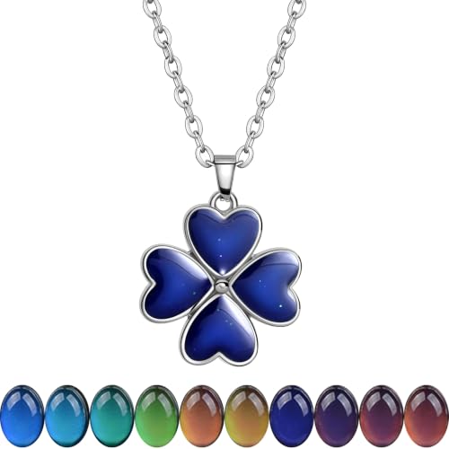 FM FM42 Temperature Sensing Color Changing Pendant Necklace with 19.29" Stainless Steel Rolo Chain - color: 4 Leaf Clover
