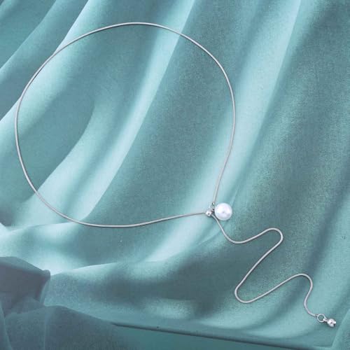 Boho Pearl Drop Lariat Y Necklace Faux Pearl Beads Pendant Necklace Adjustable Round Snake Chain Sliding Necklace Dainty Pearl Sweater Chain Necklace Wedding Bridal Jewelry for Women