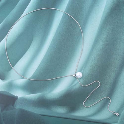 Boho Pearl Drop Lariat Y Necklace Faux Pearl Beads Pendant Necklace Adjustable Round Snake Chain Sliding Necklace Dainty Pearl Sweater Chain Necklace Wedding Bridal Jewelry for Women