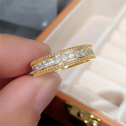 Cubic Zirconia Women's Full Eternity Band Ring | Daily Wear, Office, Work, Business Casual, Everyday Outfit, Stackable, Casual Outing - color: Gold Color