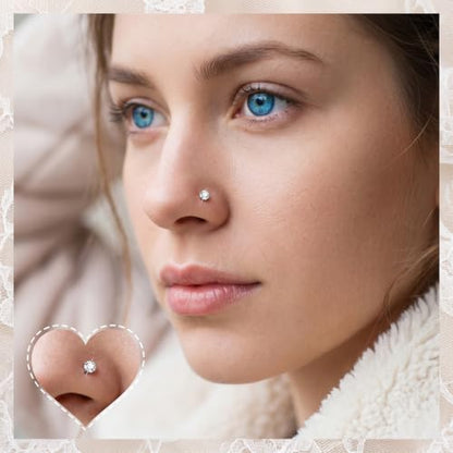 20Pcs 20G Nose Rings Studs for Women Surgical Steel Straight Nose Rings | Cubic Zirconia Nose Bone Studs Small Stud Nose Ring Stuf Body Piercing Jewelry for Women Men