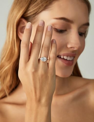 EAMTI 3CT Engagement Rings for Women Oval Cut CZ Solitaire Promise Wedding Bands Travel Bezel East West Ring 14K Gold Plated Size 4-10 - color: Brass-Silver