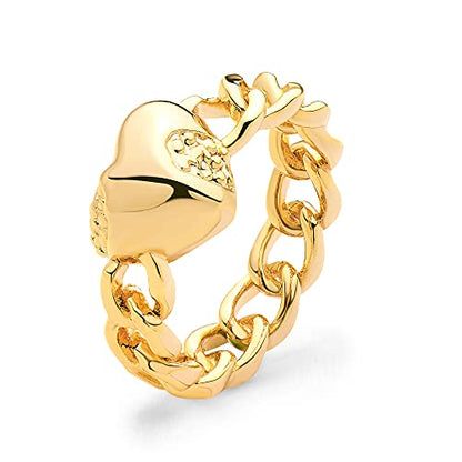 Valloey Rover Gold Rings for Women Non Tarnish Thumb Ring | 14k Gold Plated Adjustable Open Cross Wedding Rings Waterproof Fashion Statement Jewelry for Women Trendy Gift - color: heart