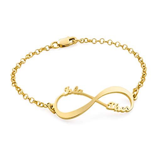 Personalized Infinity Bracelet - Choose Your Style - Sterling Silver, Solid Gold or Plated - Rolo Chain - color: 18K Gold Vermeil Silver, size: 2 Names Bracelet