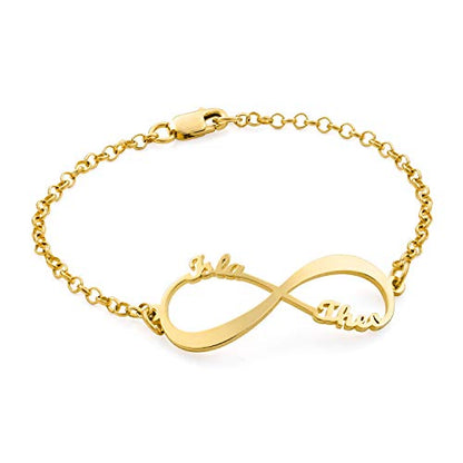 Personalized Infinity Bracelet - Choose Your Style - Sterling Silver, Solid Gold or Plated - Rolo Chain - color: 18K Gold Vermeil Silver, size: 2 Names Bracelet