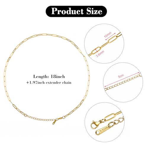 YOUBEIYEE 10 Pack Gold Stainless Steel Paperclip Chain Necklace | for Jewelry Making Paper Clip Necklace Bulk - color: Gold, size: 18inch (3.5x10mm)